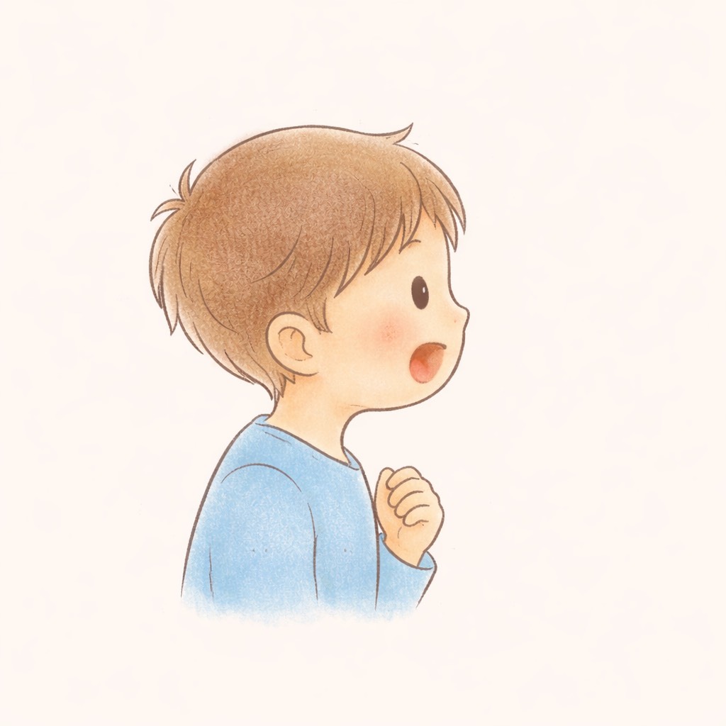横を向いて話す男の子のイラスト