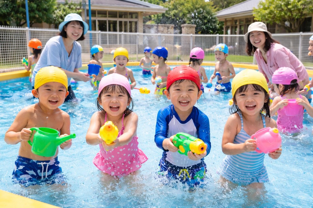 プールで水遊びを楽しむ子どもたちの様子